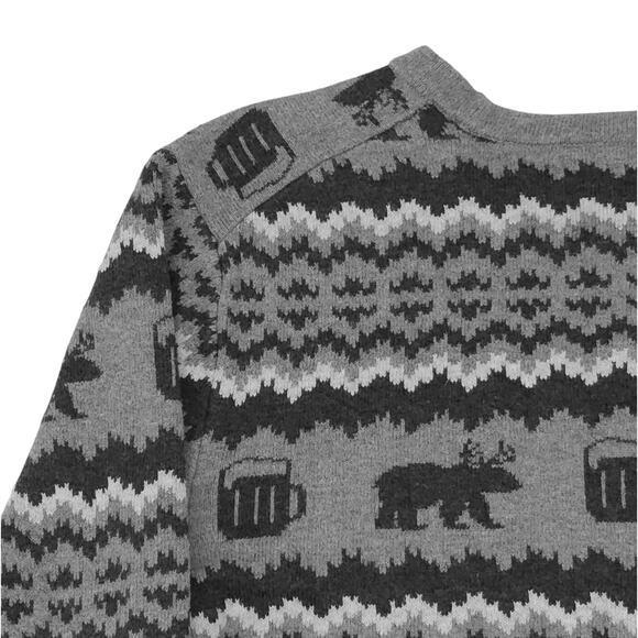 GH Bass Sweater Mens Small Crewneck Pullover Moose Beer Mug Wool Blend Novelty - Picture 8 of 11